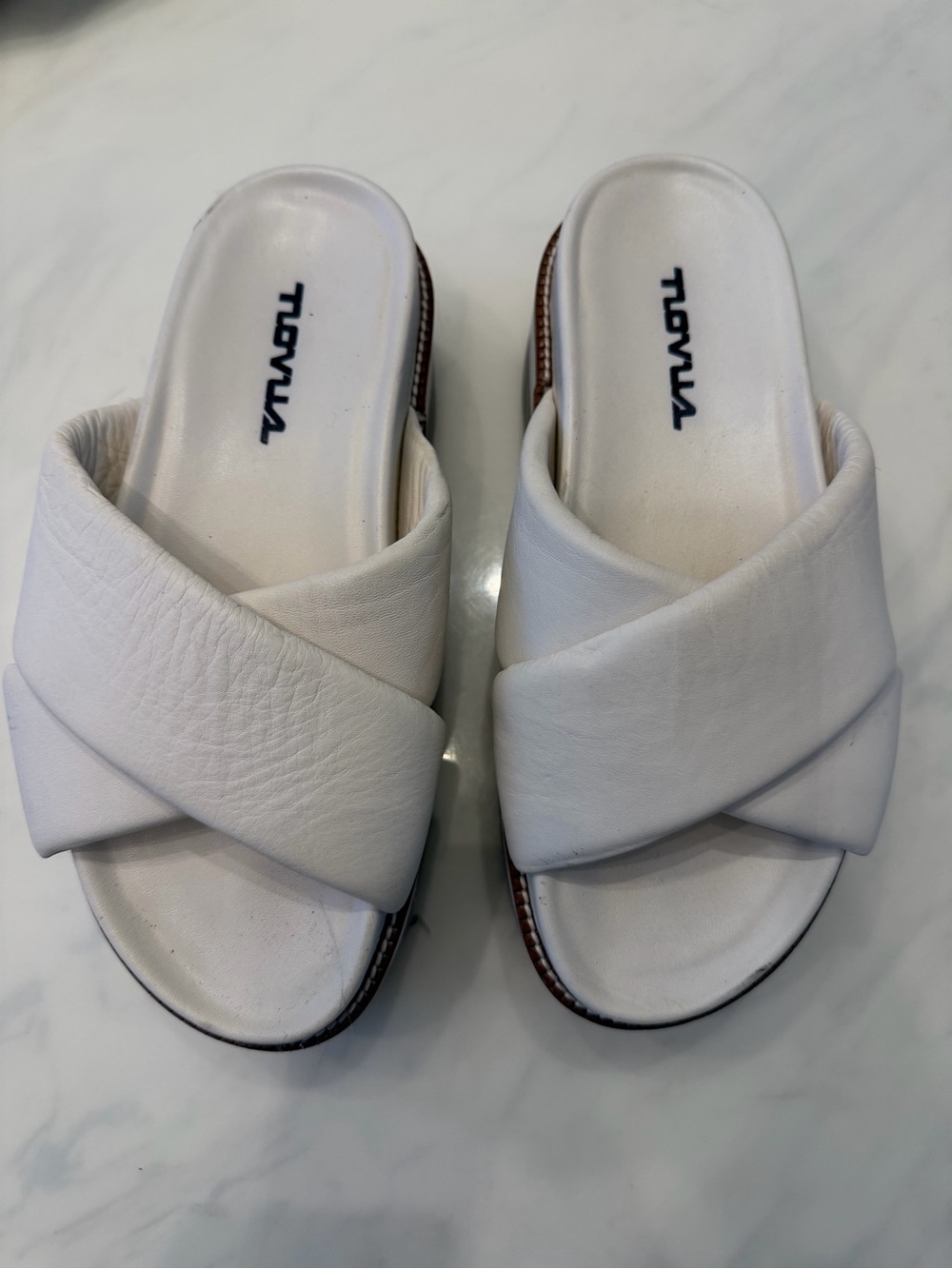 White Cross-Strap Slide Sandals
